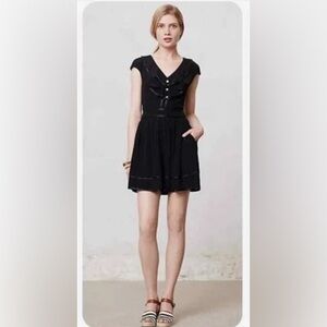Anthropologie Elevenses Romper Black Viscose Sleeveless Ruffle V Neck